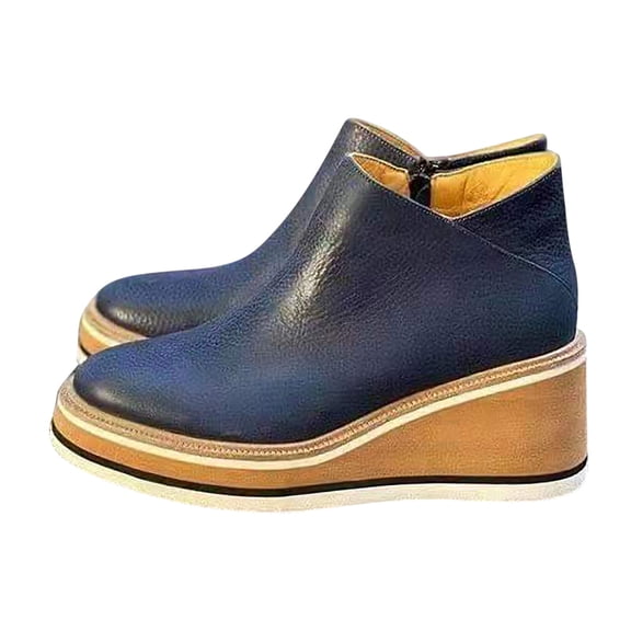 Miluxas Women's Chelsea Ankle Boots Wedge Heel Booties Casual Shoes for Women Blue 5.5(36)
