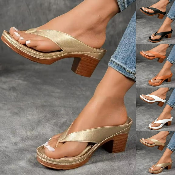 Miluxas Women's Chunky Block Mid Heels Flip Flops Open Toe Block Dress Bridal Party Wedding Shoes Summer Casual Slip On Non Slip Breathable Comfortable Footwear White 10.5(43)