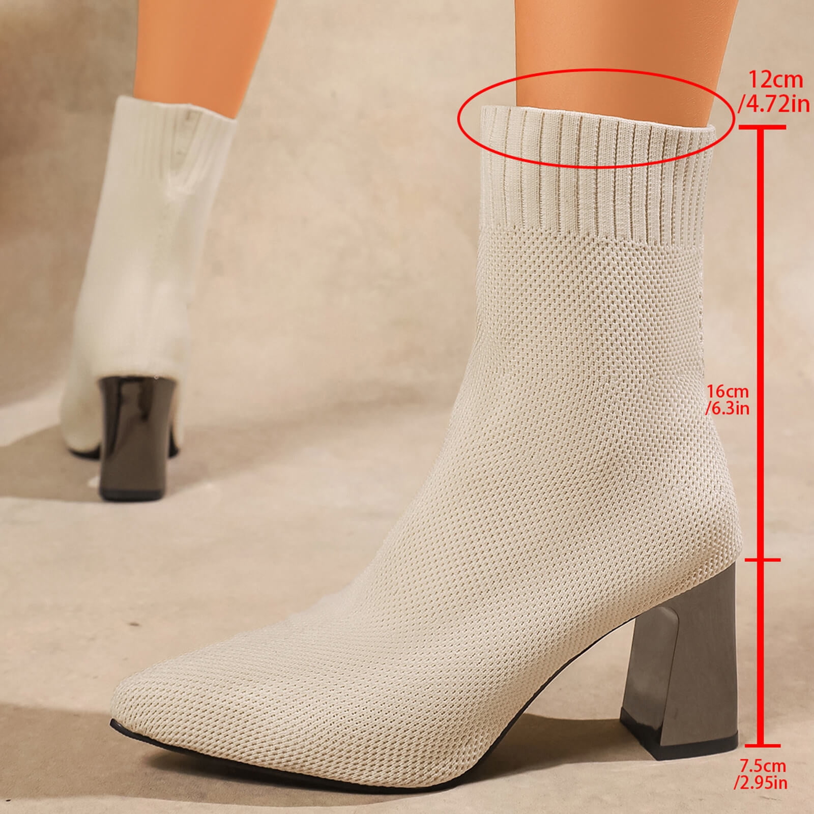 Miluxas Women's Chunky High Heel Ankle Boots Pointed Toe Mid Calf ...