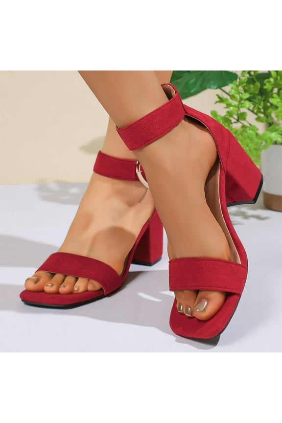 Women's Chunky Low Heels Open Toe Block Heeled Dress Ankle Strap Pump Wedding Sandals Red 6(37)