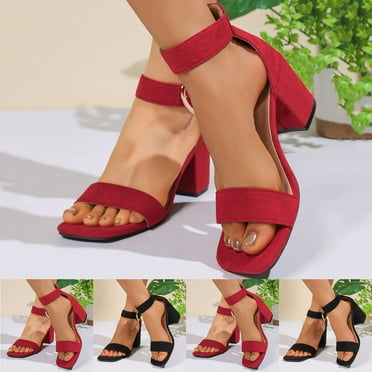 Miluxas Women's Chunky Low Heels Open Toe Block Heeled Dress Ankle Strap Pump Wedding Sandals Red 8.5(42)