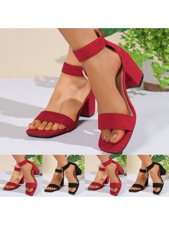 Women's Chunky Low Heels Open Toe Block Heeled Dress Ankle Strap Pump Wedding Sandals Red 8.5(42)