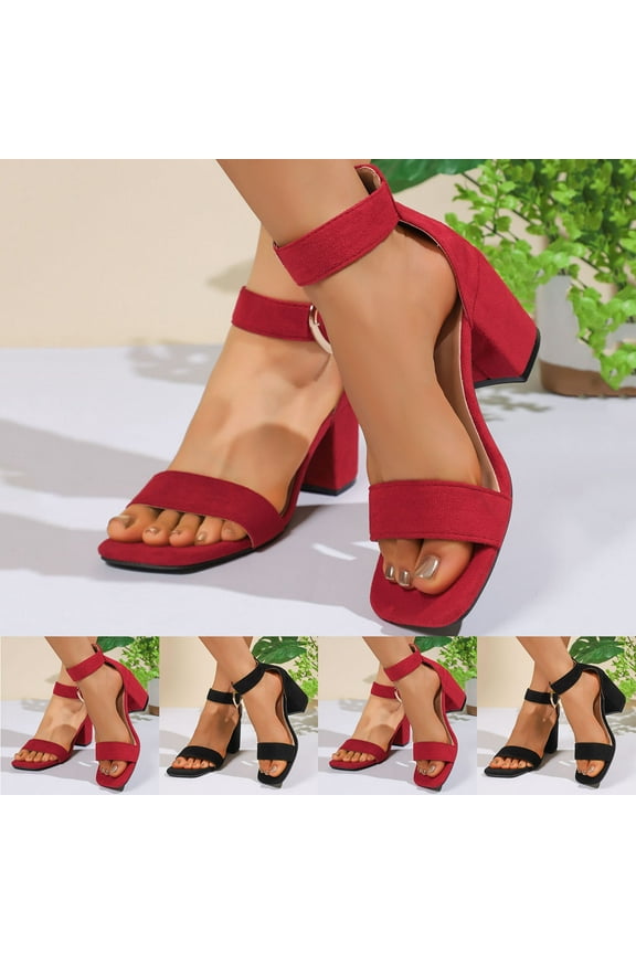 Women's Chunky Low Heels Open Toe Block Heeled Dress Ankle Strap Pump Wedding Sandals Red 8.5(42)