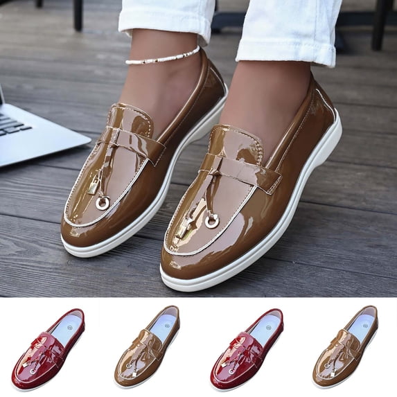 Miluxas Women's Classic Comfort Leather Loafers Casual Slip-Ons Stylish Tassel Dress Shoes Cute Work office Flats Everyday Walking Shoes Red 9.5(43)
