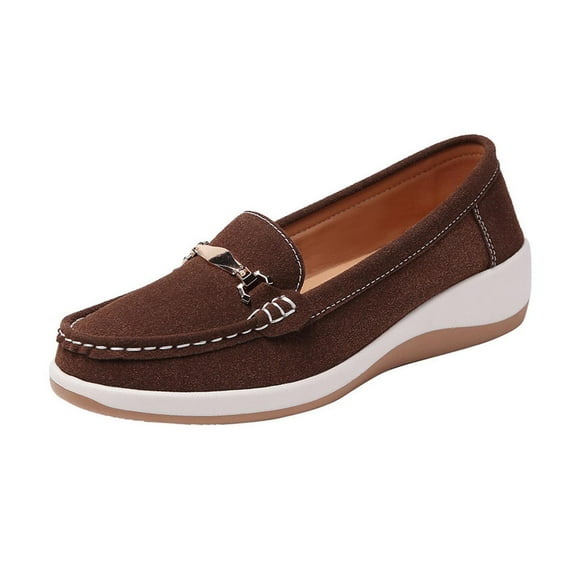 Miluxas Women's Classic Loafers - Casual Metal Buckle Slip on Moccasin Driving Shoes Lightweight Walking Flats Comfort Women Loafer Shoes Coffee 5(35)