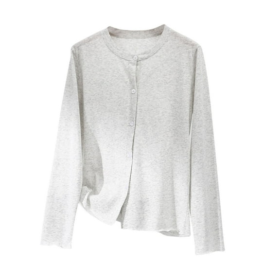 Miluxas Women's Classic Long Sleeve Cardigan Solid Color Round Neck Casual Open Front Button Down Cardigans Gray XL(XL)