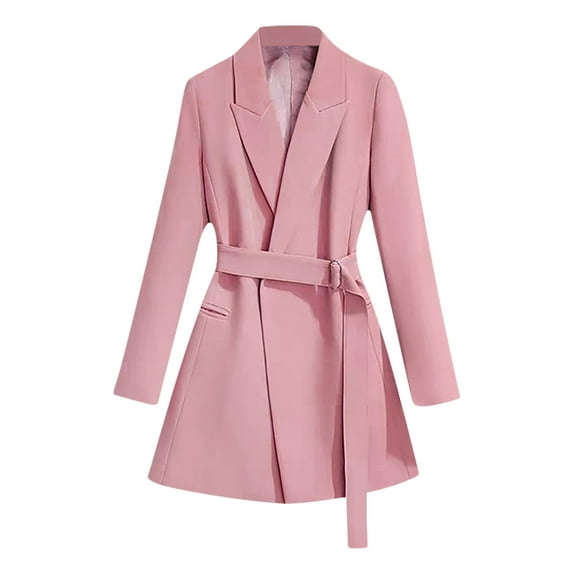 Miluxas Women's Classic Stand Collar Long Sleeve Winter Belted Long Coat Pink 8(L)