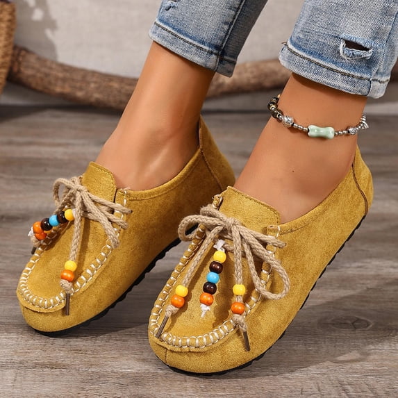 Miluxas Women's Classic Suede Penny Loafers Comfort Slipper Moccasins Work Loafers with Lace-Up for Daily Walking office Coffee 8.5(41)