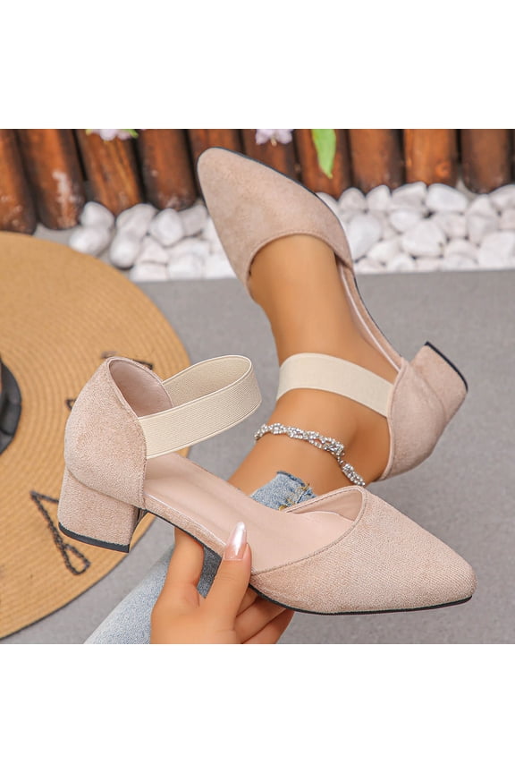 Women's Closed Pointed Toe Ankle Strap Low Block Chunky Heels Sandals Wedding Party Dress Pumps Shoes Beige 9(42)