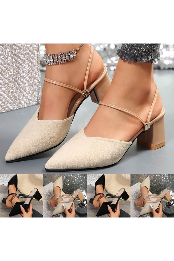 Women's Closed Pointed Toe Mules Strap Backless Loafer for Women Mid Chunky Heel Mule Slingback Sandals Slip on Slides Dress Shoes Black 9(42)