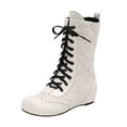 thumbnail image 1 of Miluxas Women's Closed Round Toe Lace up Fashionable Casual Versatile Winter Flat Heel Mid-Calf Boot White 8.5(41), 1 of 9