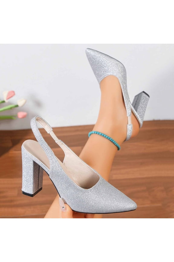 Women's Closed Toe Heels Pumps Slingback Heels Chunky Block Heels Low Dress Shoes Comfortable Business office Work Heels Wedding Shoes Silver 7.5(40)