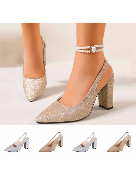 Women's Closed Toe Heels Pumps Slingback Heels Chunky Block Heels Low Dress Shoes Comfortable Business office Work Heels Wedding Shoes Silver 9(42)