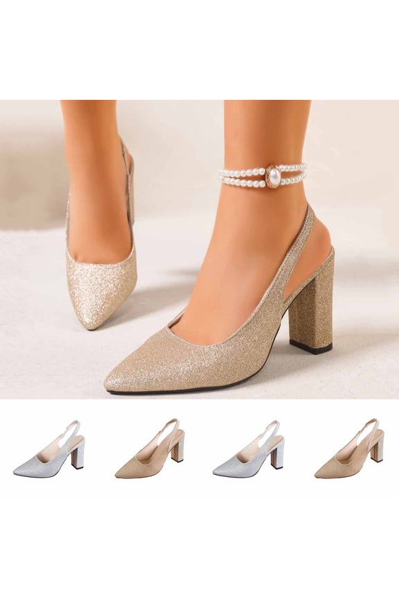 Women's Closed Toe Heels Pumps Slingback Heels Chunky Block Heels Low Dress Shoes Comfortable Business office Work Heels Wedding Shoes Silver 9(42)