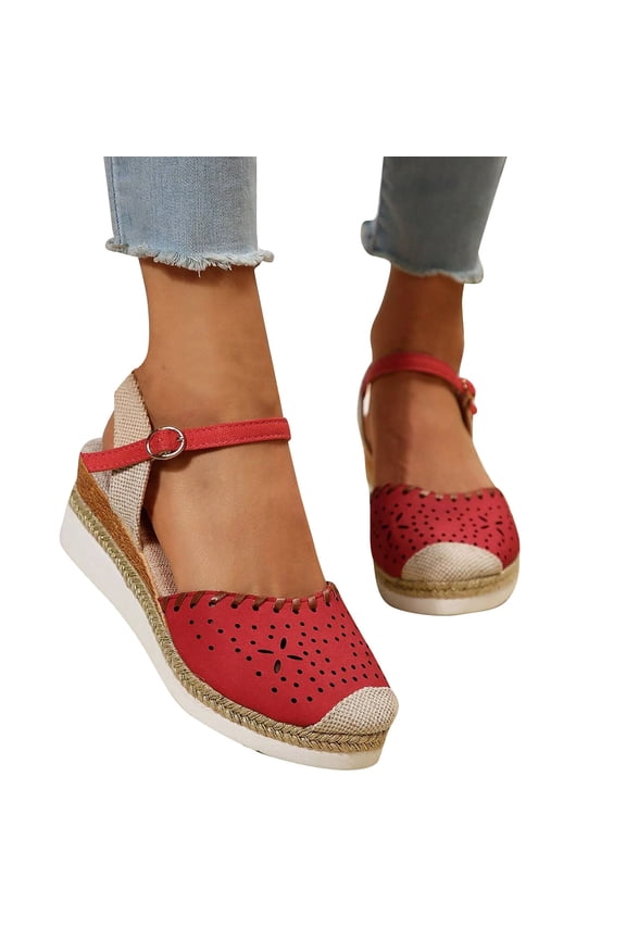 Women's Closed Toe Platform Sandals Summer Buckle Ankle Strap Espadrilles Wedge Sandals