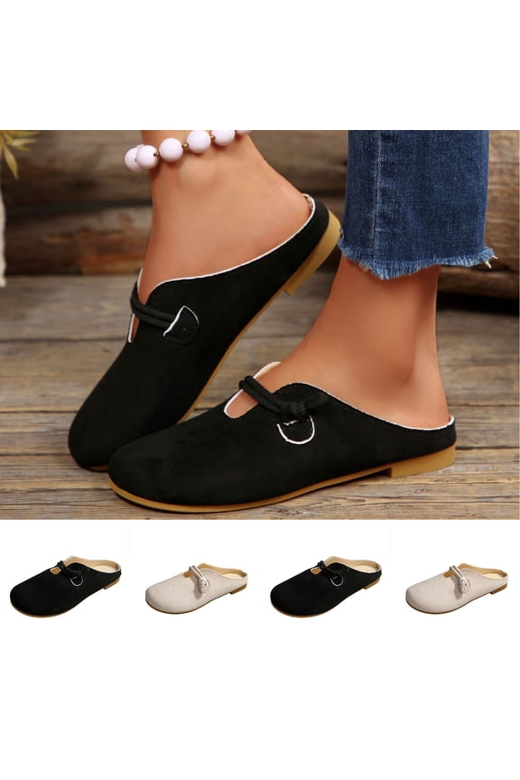 Women's Closed Toe Slip-on Mules Shoes,Comfort Backless Mary Jane Shoes Buckle Breathable Slingback Walking Flat Slide Sandals Black 9(42)