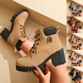 thumbnail image 1 of Miluxas Women's Combat Ankle Boots Waterproof Fashion Casual Lace up Mid Heel Fall Boots Ladies Anti-Slip Lightweight Outdoor Work Booties Yellow 9(42), 1 of 9