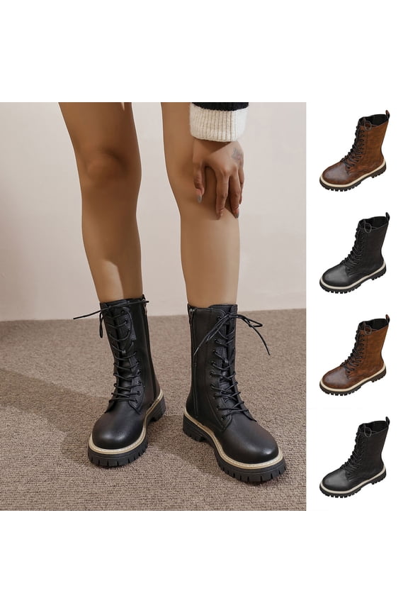 Women's Combat Boots Lace-up Winter Boots Fashion Winter Riding Booties Waterproof Snow Boots Brown 9.5(43)
