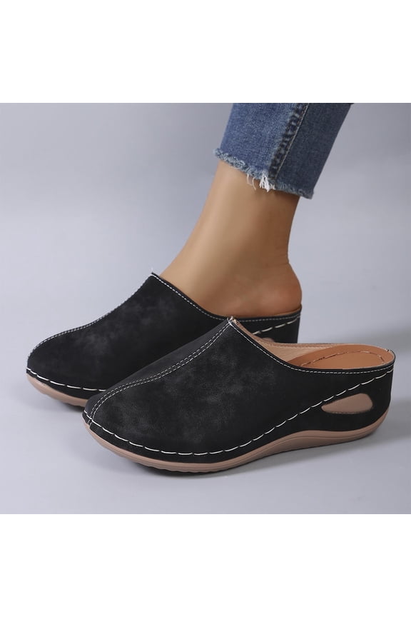 Women's Comfort Leather Slip-On Clogs,Casual Indoor Outdoor Mules Black 7(39)