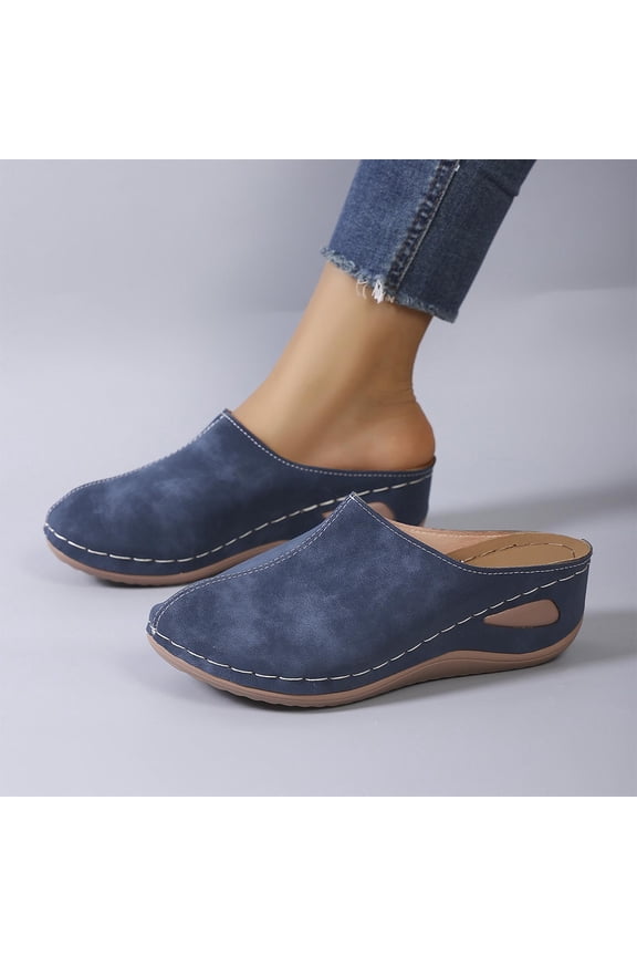 Women's Comfort Leather Slip-On Clogs,Casual Indoor Outdoor Mules Blue 5.5(36)