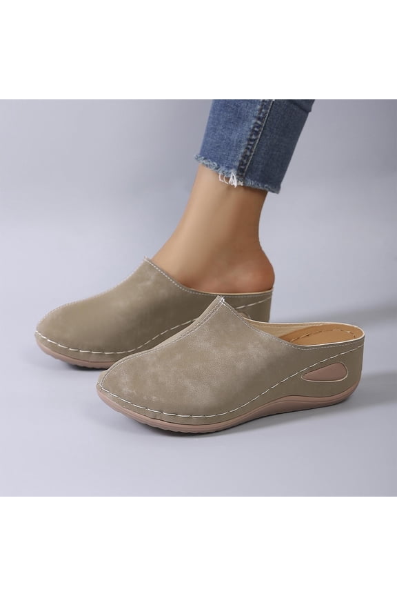 Women's Comfort Leather Slip-On Clogs,Casual Indoor Outdoor Mules Khaki 7(39)