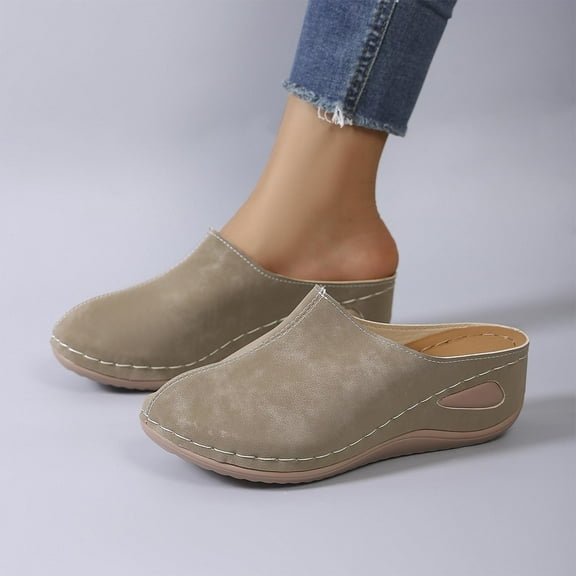 Miluxas Women's Comfort Leather Slip-On Clogs,Casual Indoor Outdoor Mules Khaki 8.5(41)