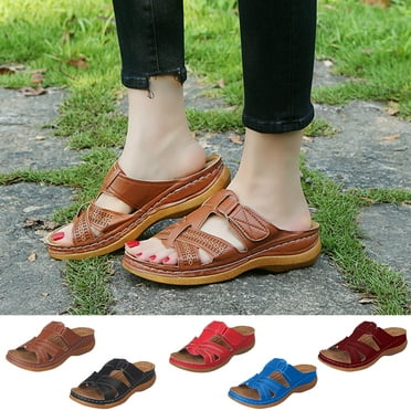 Miluxas Women's Comfortable Arch Support Dressy Flat Sandals Clearance Elastic Open Toe Walking Sandals for Summer Wine 9.5(43)
