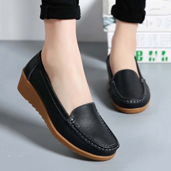 Miluxas Women's Comfortable Lightweight Leather Penny Loafers Slip-On Cute Business Casual Dress Shoes Work office Flats Everyday Walking Shoes Driving for Women Black 5.5(36)