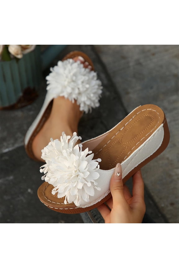 Women's Comfortable Low Sandals for Beach, Dressy Platform Open Toe Summer Sandals White 7.5(40)
