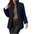 thumbnail image 1 of Miluxas Women's Commuting Leisure Solid Color Long Sleeved Stand up Collar Loose Cotton Jacket with Pocket Daily Wear Navy XL(XL), 1 of 9
