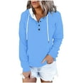 thumbnail image 1 of Miluxas Women's Contrasting Color Button Hooded Pocket Pullover Fashionable Sweatshirts Fall Blouses for Women Blue XL(XL), 1 of 5