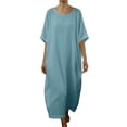 thumbnail image 1 of Miluxas Women's Cotton Linen Kaftan Dress Scoop Neck Batwing Sleeve Maxi Dress Casual Beach Vacation Outfits Light Blue, 1 of 5