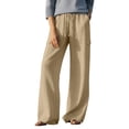 thumbnail image 1 of Miluxas Women's Cotton Linen Pants Casual Elastic High Waisted Wide Leg Pant Solid Loosee Trousers with Pockets Khaki, 1 of 9