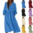 thumbnail image 1 of Miluxas Women's Cotton Linen Wrap Dress Long Sleeve V-Neck Sundress Trendy Waist Tie Beach Vacation Solid Color Dress Yellow, 1 of 9