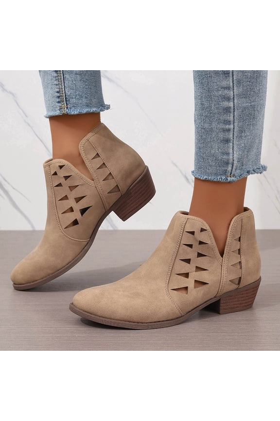 Women's Cowgirl Boots Western Short Ankle Pull On Comfortable Cowboy Boots for Women Low Heel Khaki 5.5(36)