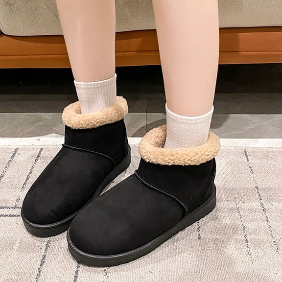 Miluxas Women's Cozy Short Bootie, Winter Warm Hard Bottom House Shoes with Fuzzy for Indoor Outdoor Black 6(37)