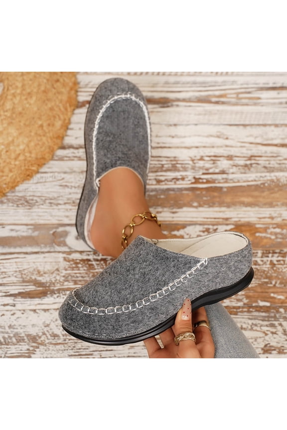 Women's Cozy Thick Sole Round Toe Slide Slippers for Everyday Outdoor Wear Comfortable Partial Back Design Gray 9(42)