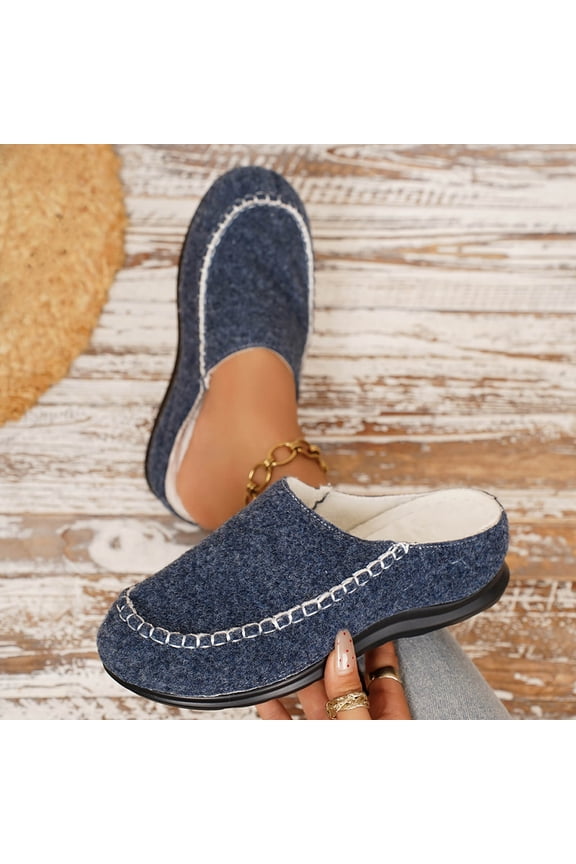 Women's Cozy Thick Sole Round Toe Slide Slippers for Everyday Outdoor Wear Comfortable Partial Back Design Navy 7.5(40)