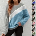 thumbnail image 1 of Miluxas Women's Crewneck Sweatshirts Long Sleeve Oversized Double Sided Velvet Fall Winter Pollover Color Block Casual Comfy Fashion Loose Tops Purple XL(XL), 1 of 9
