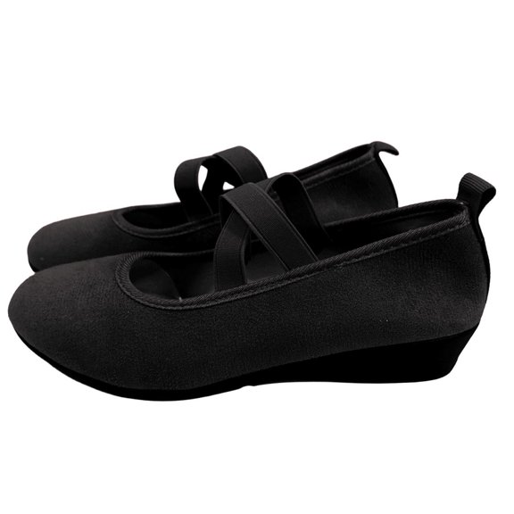 Miluxas Women's Crisscross Strap Wedge Shoes,Womens Round Toe Ballet Wedge Dress Shoe Elegant Suede Comfy Slip on Shoes Black 5.5(36)
