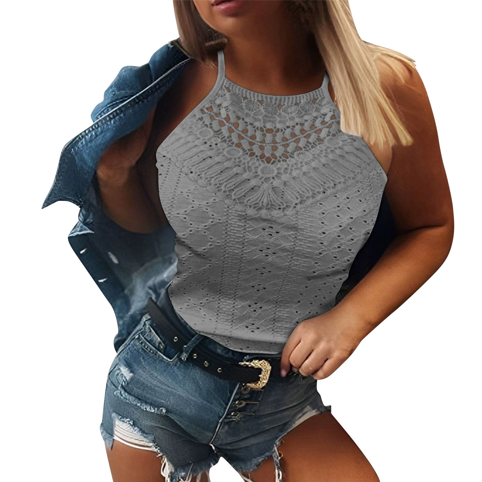 8+ Womens Crochet Top Miluxas Women's Crochet Knit Hollow Out Halter Tops Sleeveless Tie Back