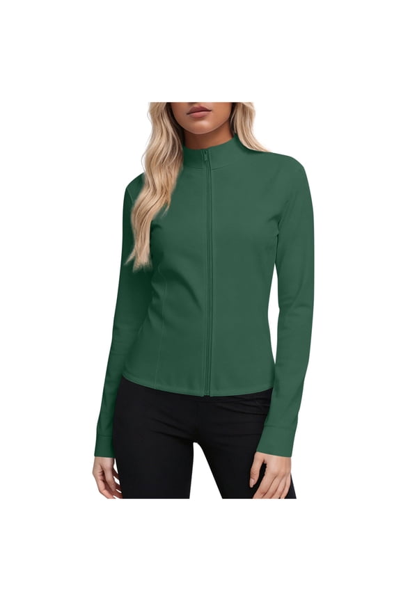 Women's Cropped Workout Jacket Lightweight Full Zip Running Jacket Comfy Slim Fit Athletic Jackets Green XXL(XXL)