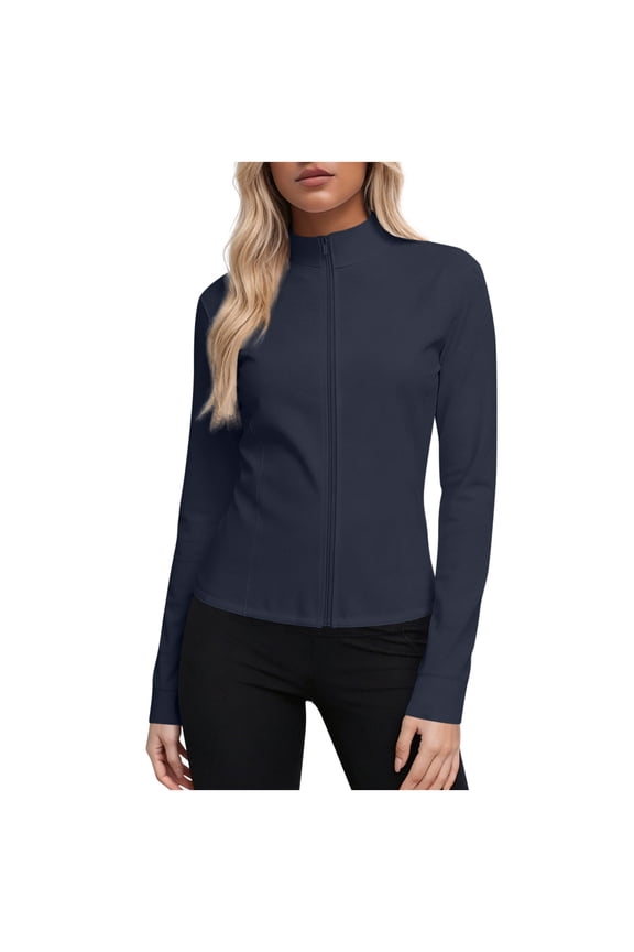 Women's Cropped Workout Jacket Lightweight Full Zip Running Jacket Comfy Slim Fit Athletic Jackets Navy XXL(XXL)