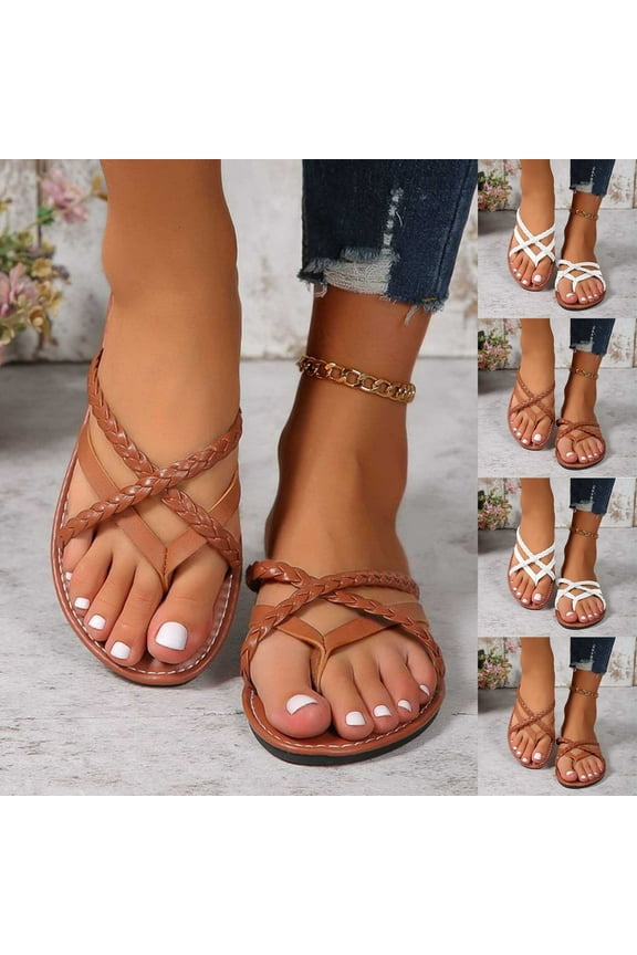 Women's Cross Cross Flip Flop Sandals Strappy Thong Slide Sandal White 9.5(43)