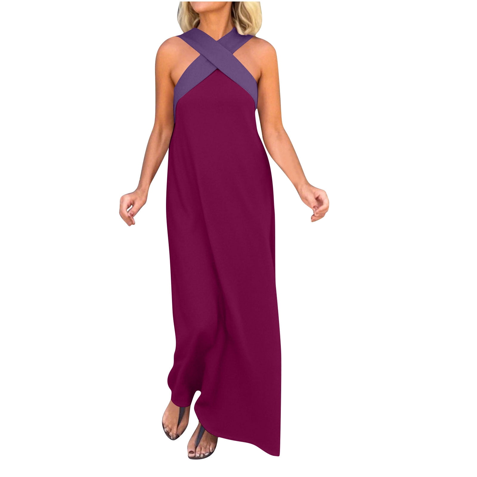 Floerns Women's Cheetah Print Halter Maxi Dress - Sleeveless, Pleated A-Line, Casual Summer Dress