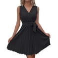 thumbnail image 1 of Miluxas Women's Cross V-Neck A-Line Dress Summer Sleeveless Pleated Waist Dresses Black XL(XL), 1 of 6
