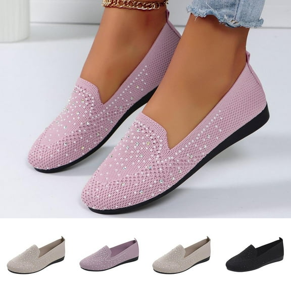 Miluxas Women's Crystal Business Loafers Cushion Breathable Mesh Round Toe Work Shoe, Lightweight Design for All-Day Standing Pink 9.5(43)