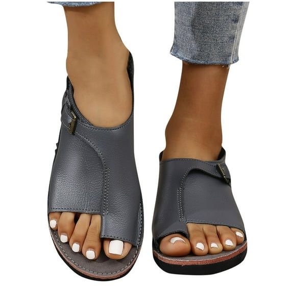 Miluxas Women's Cut Out Slide Sandals Open Toe Summer Flat Sandals Outdoor Shoes Gray 7(39)