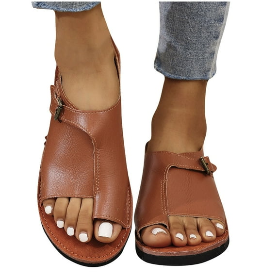 Miluxas Women's Cut Out Slide Sandals Open Toe Summer Flat Sandals Outdoor Shoes Orange 5.5(36)