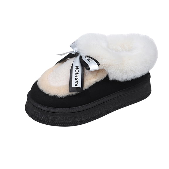 Miluxas Women's Cute Bowknot Design Fleece Lined Cotton Shoes Winter Warm Anti-Skid Thick Sole Snow Boots, Casual Comfortable Bow Snow Boots Black 6(37)